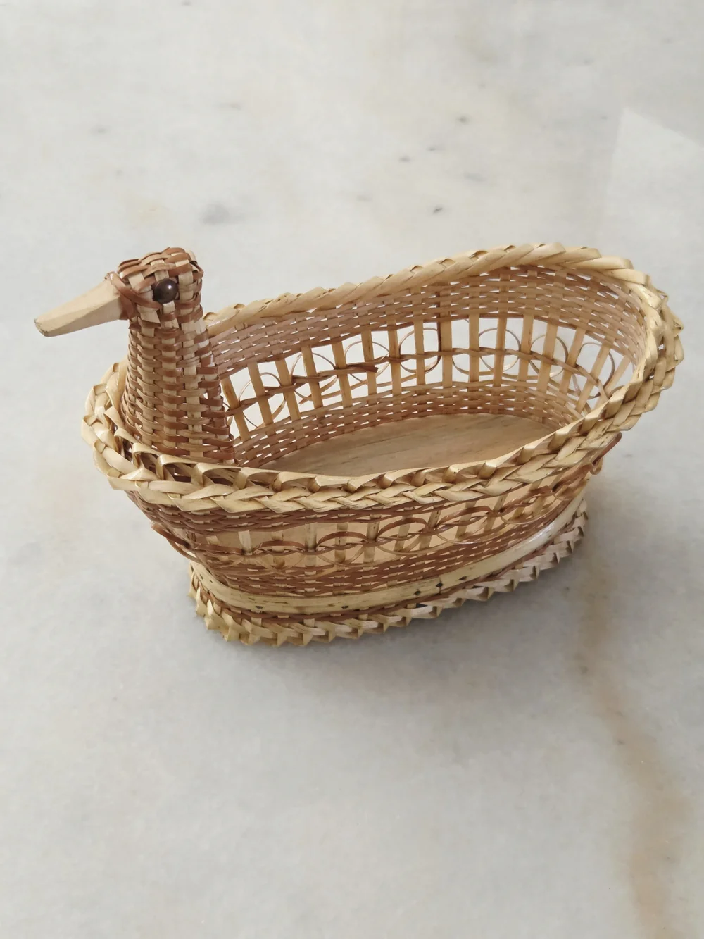 Handwoven Duck-Shaped Wicker Basket in Natural Tones